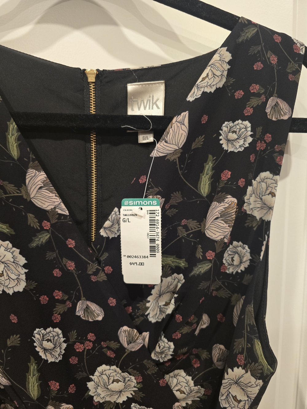 Twik Black Floral V-Neck Sleeveless Mini Dress